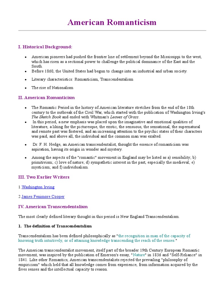 American Romanticism Pdf Transcendentalism Romanticism