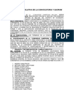 Constancia Relativa de La Convocatoria y Quorum