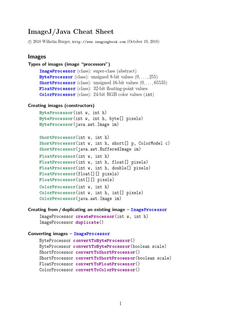 Imagej/Java Cheat Sheet: Images | PDF | Integer (Computer Science ...
