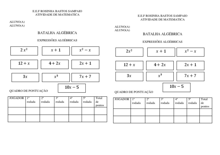 Jabara, Simplificação Algébrica, Jogos de Álgebra