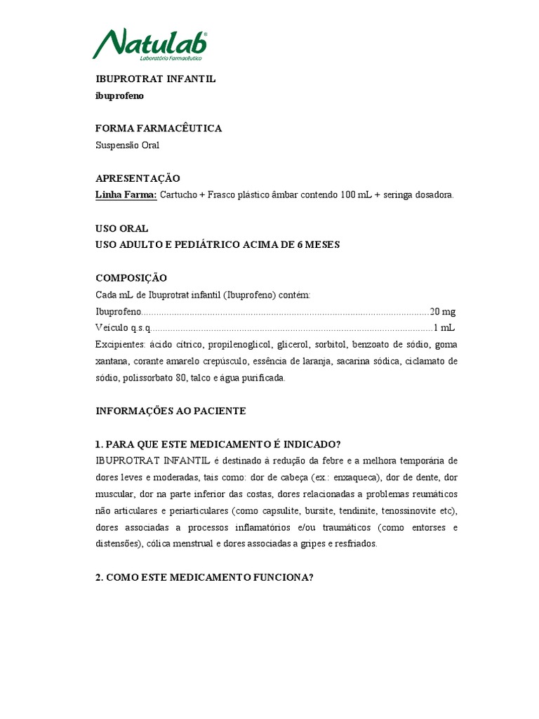 Bula do Ibuprotrat Infantil 20mg/ml | PDF | Anti-inflamatório não ...