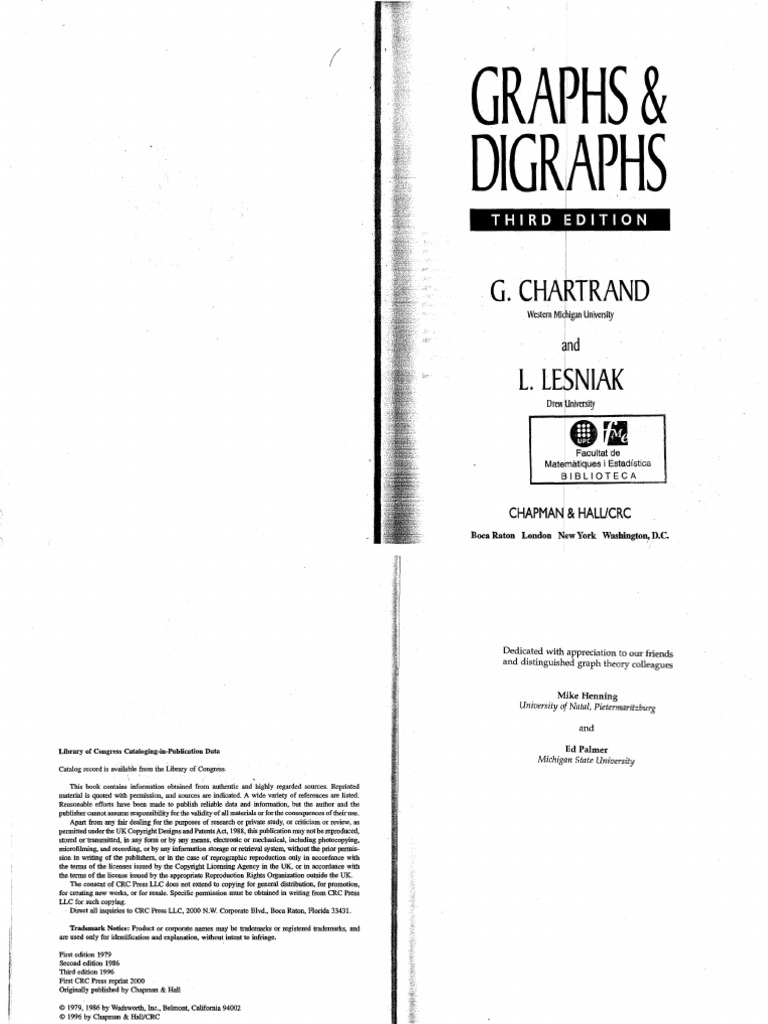 Pub - Graphs and Digraphs Third Edition PDF | PDF | Vertex