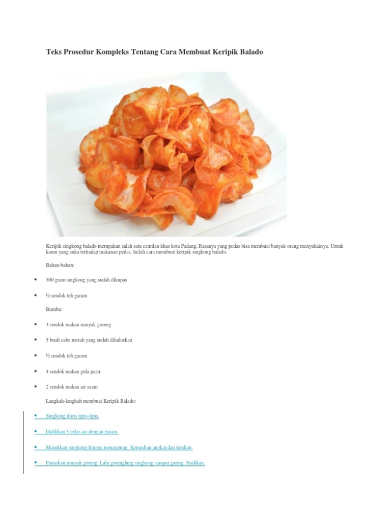 Teks Prosedur Kompleks Tentang Cara Membuat Keripik Balado Singkong Diiris Tipis Tipis