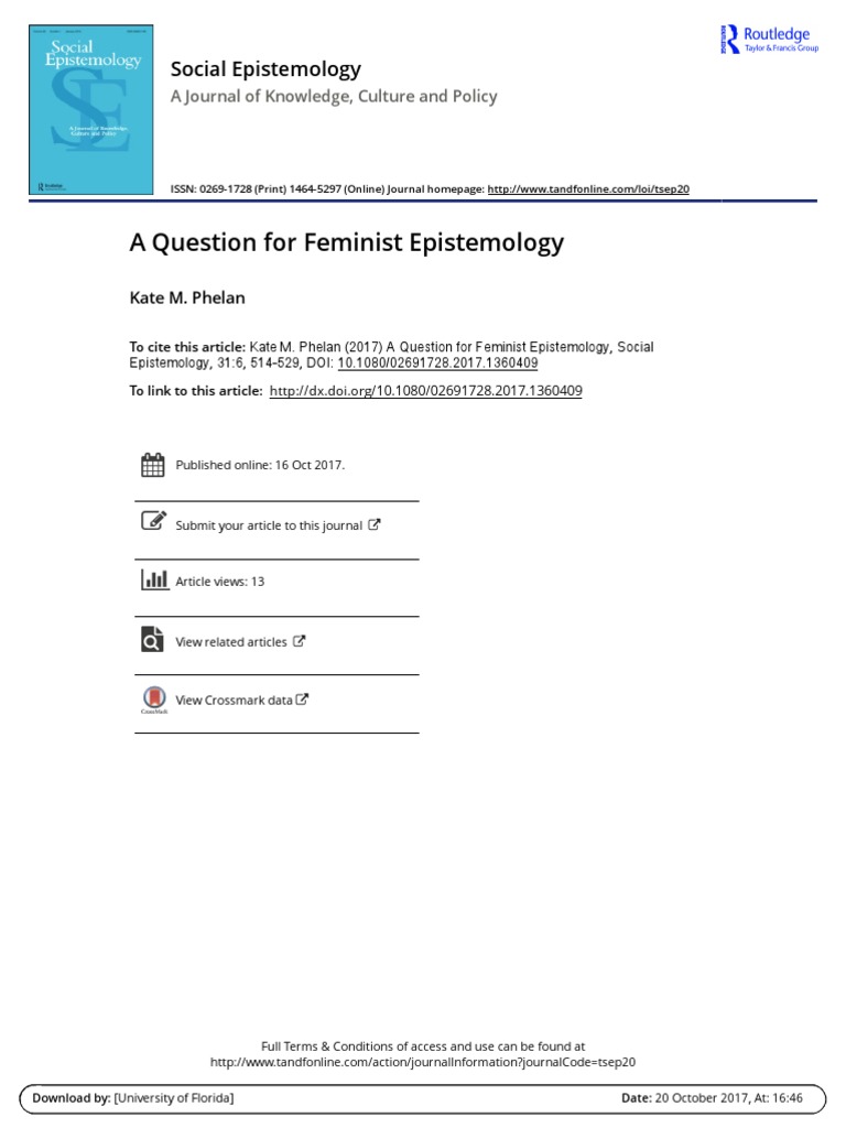 A Question For Feminist Epistemology | PDF | Feminism | Gender Studies