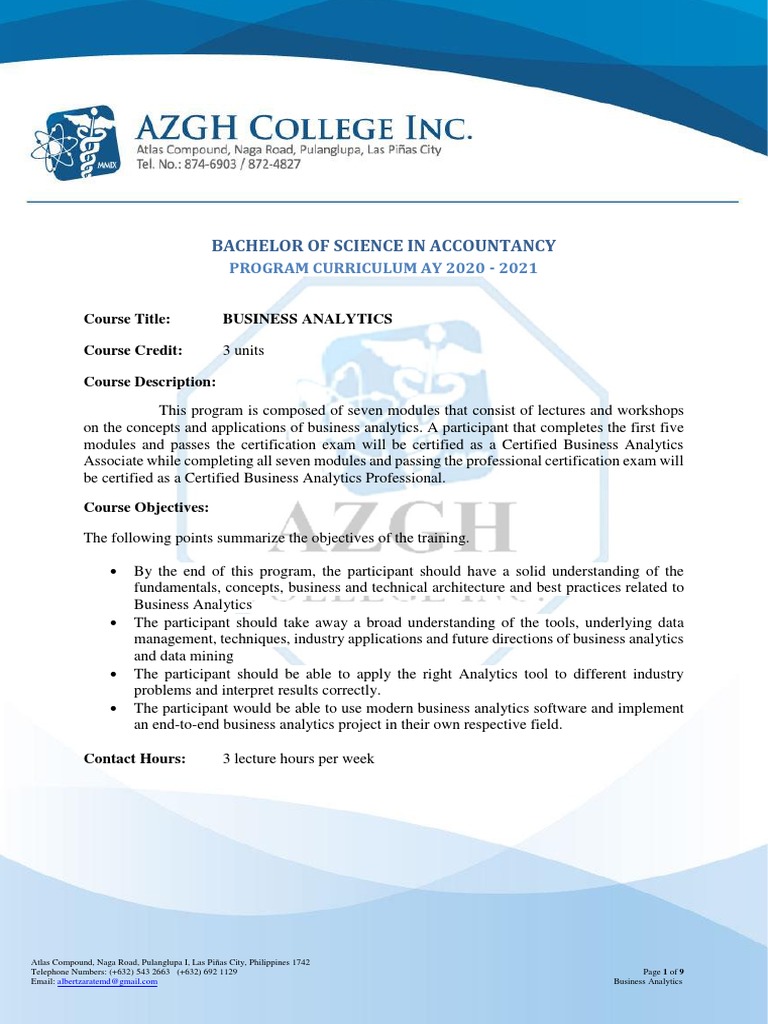 Business Analytics Curriculum Overview | PDF | Analytics | Data Analysis