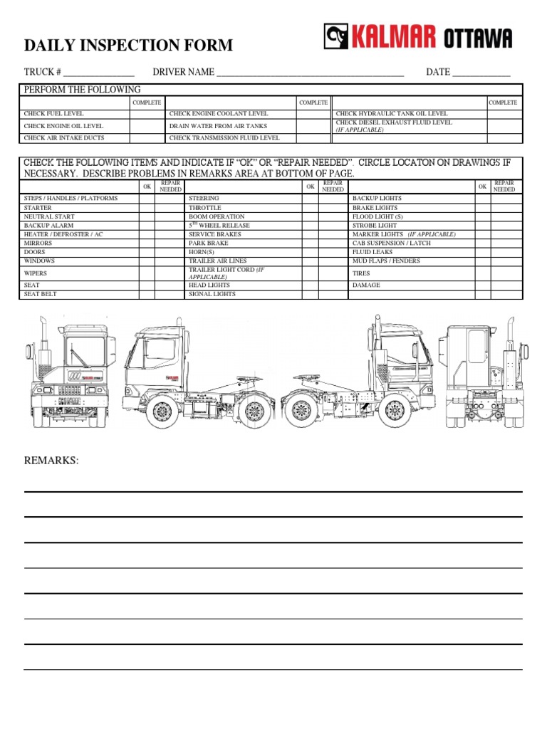 Kalmar Ottawa Daily Inspection | PDF | Truck | Motor Vehicle