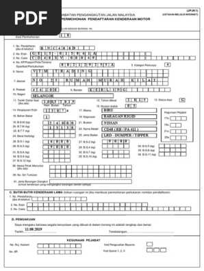 Borang Permohonan Pendataran Kenderaan Motor Jpj K1 Pdf