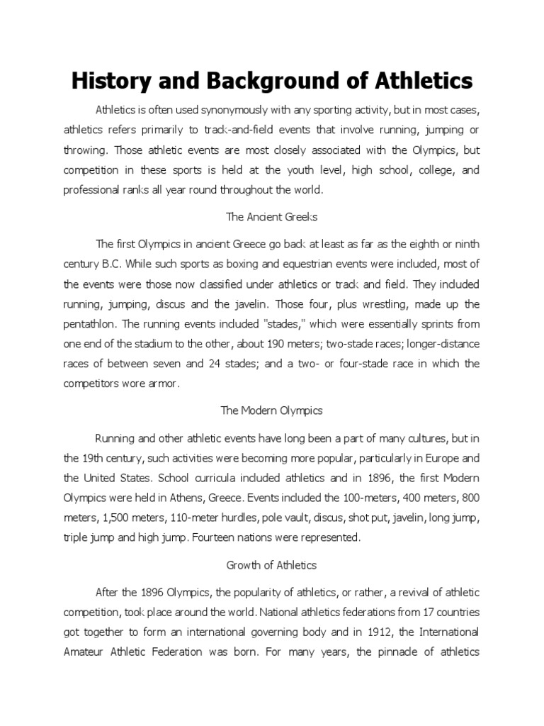 History of Athletics Overview | PDF | Track And Field | Running