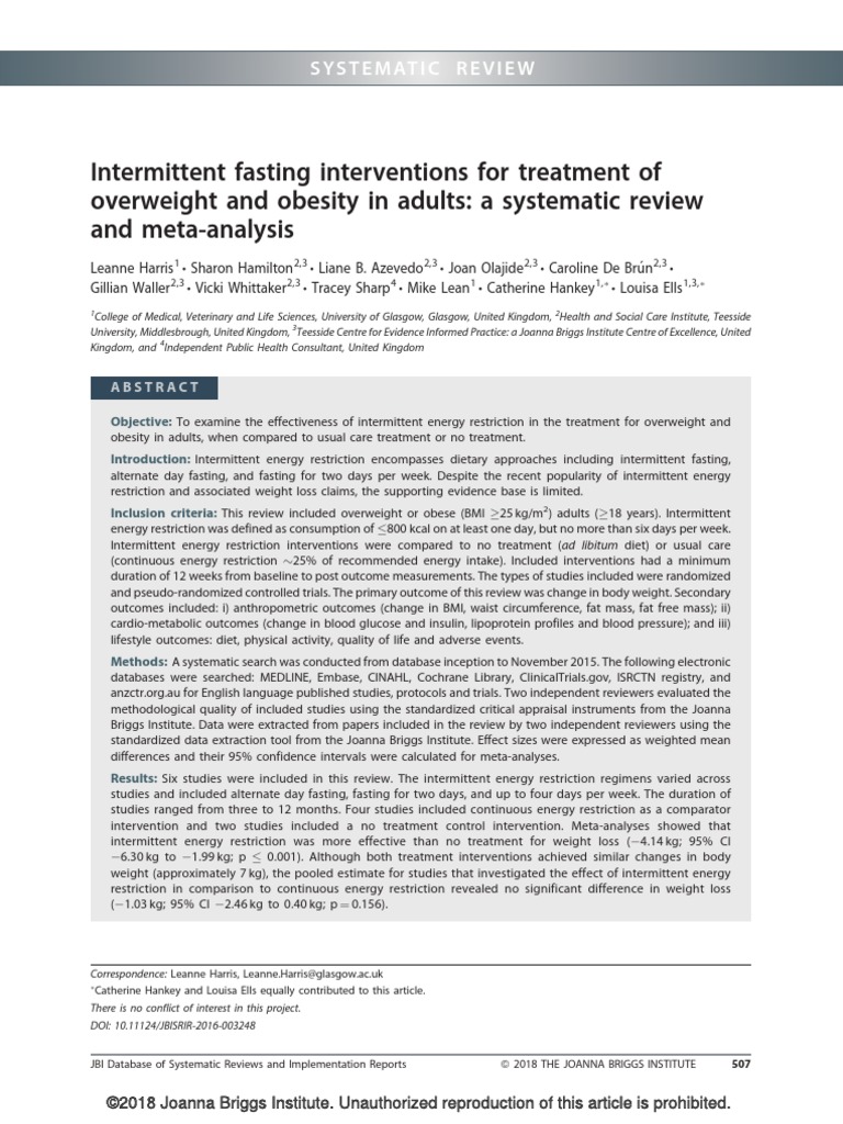 Intermittent Fasting Interventions For Treatment of Overweight and ...