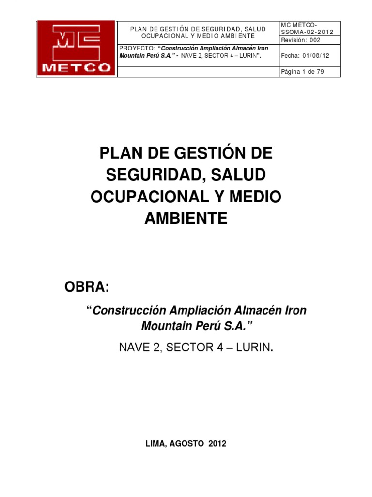 Plan de Seguridad y Salud Ocupacional (Item 15) | PDF | Planificación ...