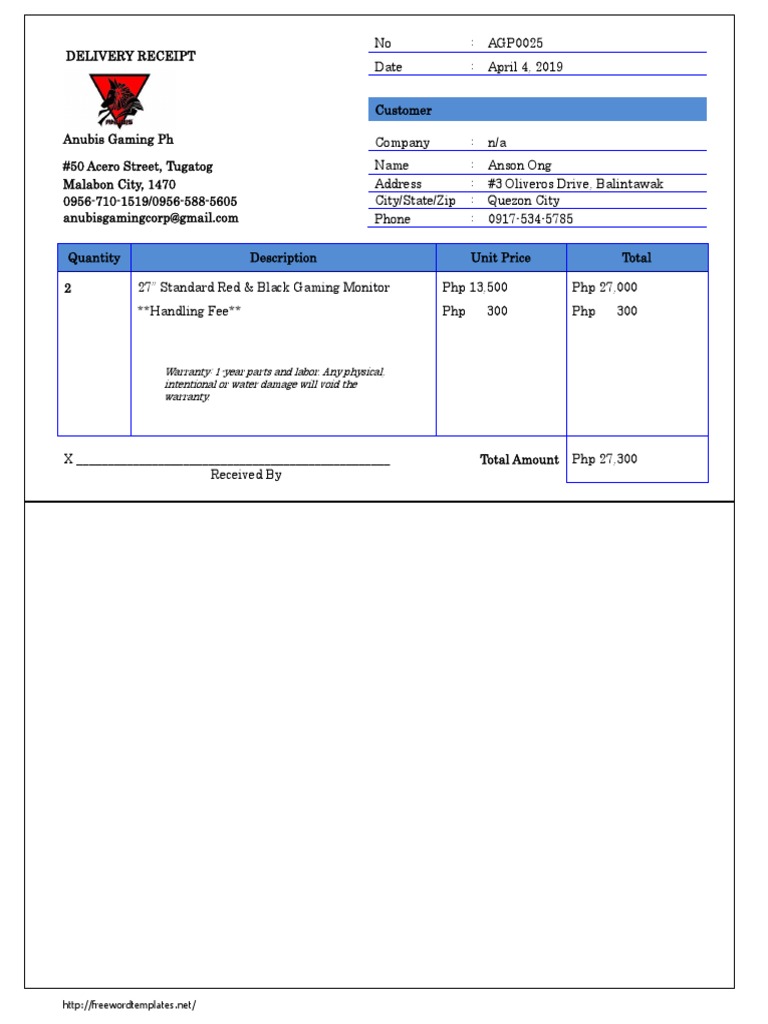 Anubis Gaming PC Purchase Receipt | PDF | Business | Market (Economics)