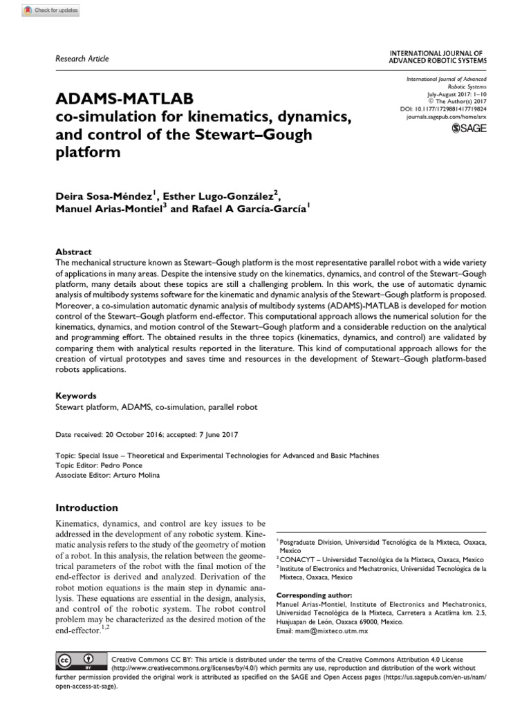 Adams-Matlab Co-Simulation For Kinematics, Dynamics, and Control of The ...