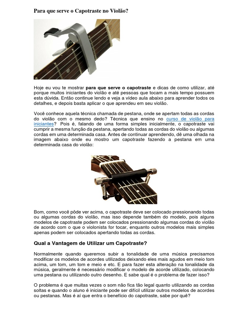 Como Usar o Capotraste no Violão | PDF | Violão clássico | Instrumentos ...