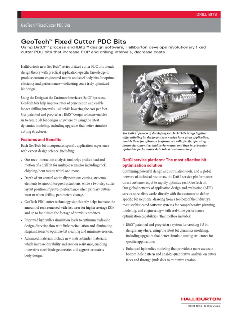 Drill Bits Geotech Fixed Cutter PDC Bits PDF Simulation Drilling