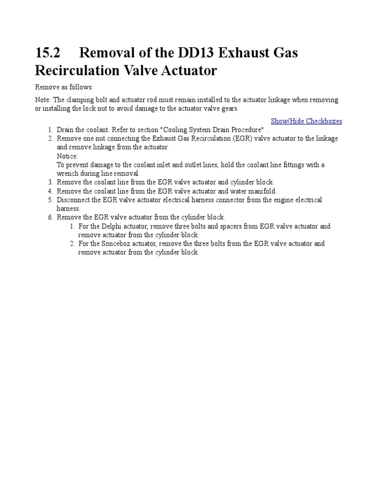 15.2 Removal of The DD13 Exhaust Gas Recirculation Valve Actuator PDF