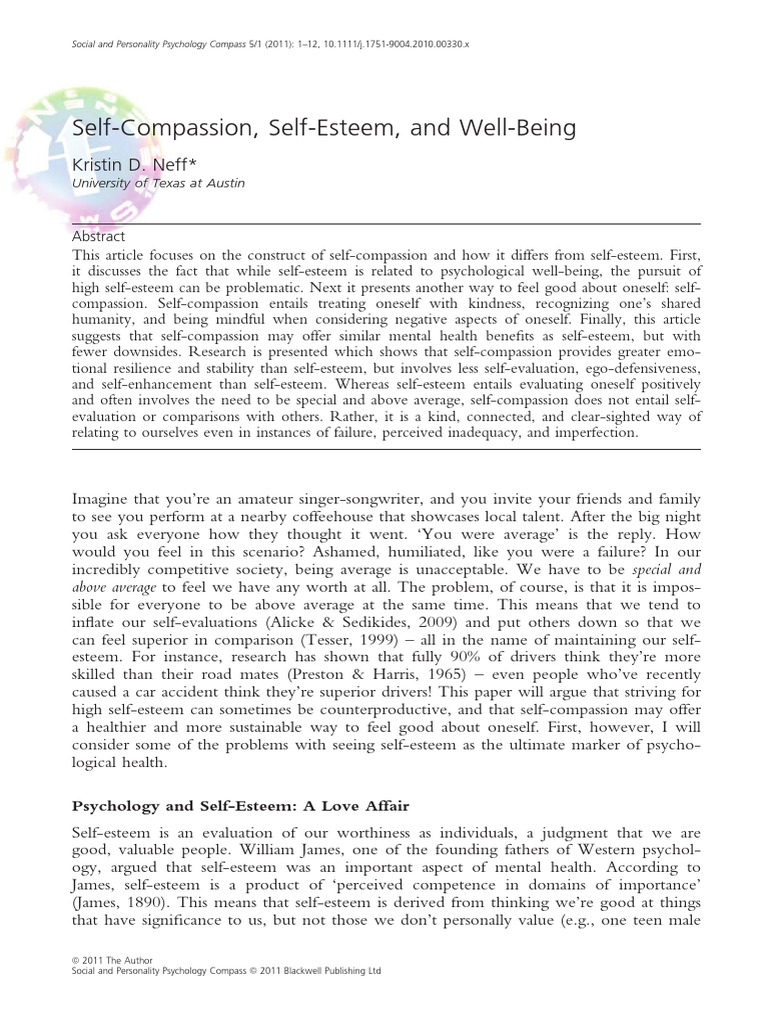 SC - SE .Well-Being PDF | PDF | Self Esteem | Emotions