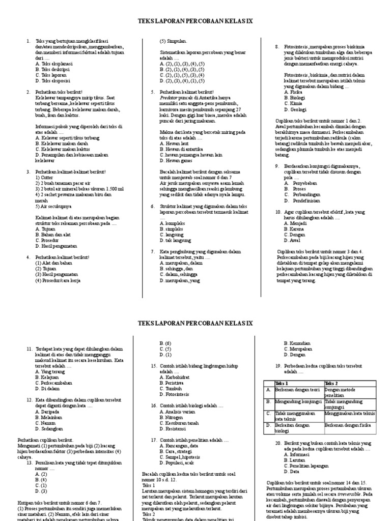 Teks Laporan Percobaan Soal