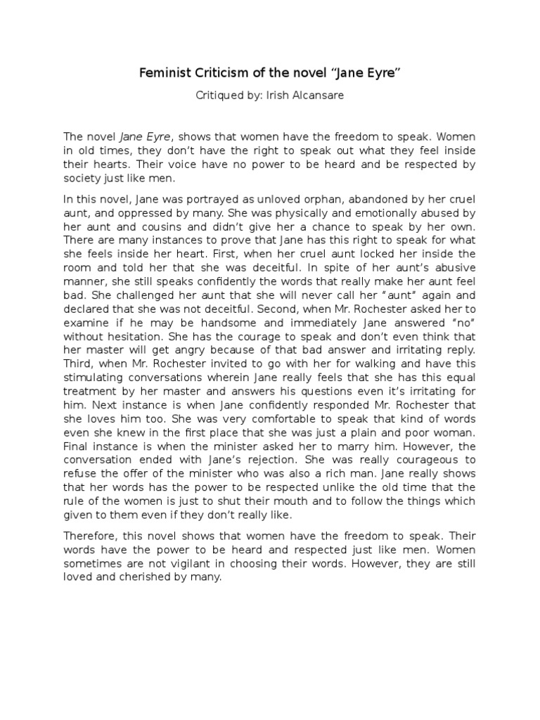 Feminist Criticism of The Novel "Jane Eyre" PDF