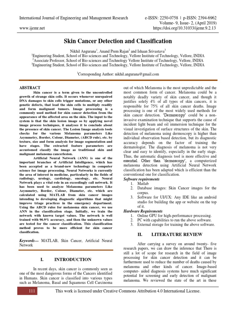 Skin Cancer Detection and Classification | PDF | Skin Cancer | Melanoma