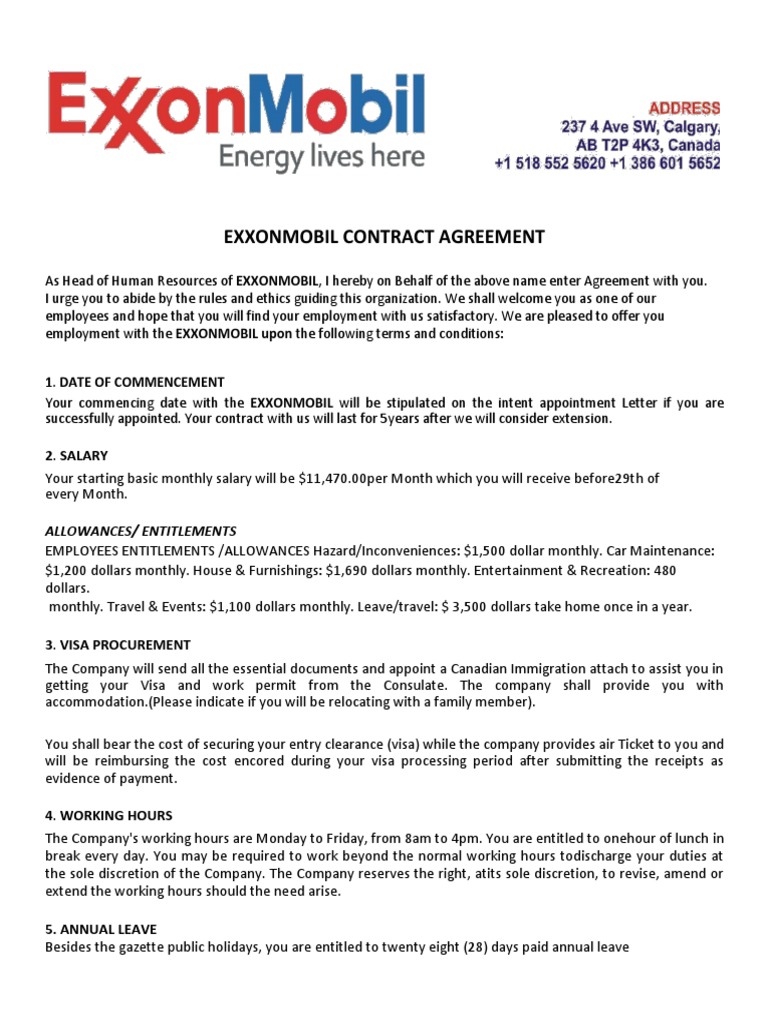 Exxon Agreement New 3 PDF Confidentiality Sick Leave