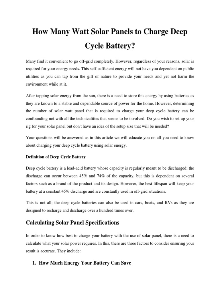 How Many Watt Solar Panel To Charge Deep Cycle Battery Edited
