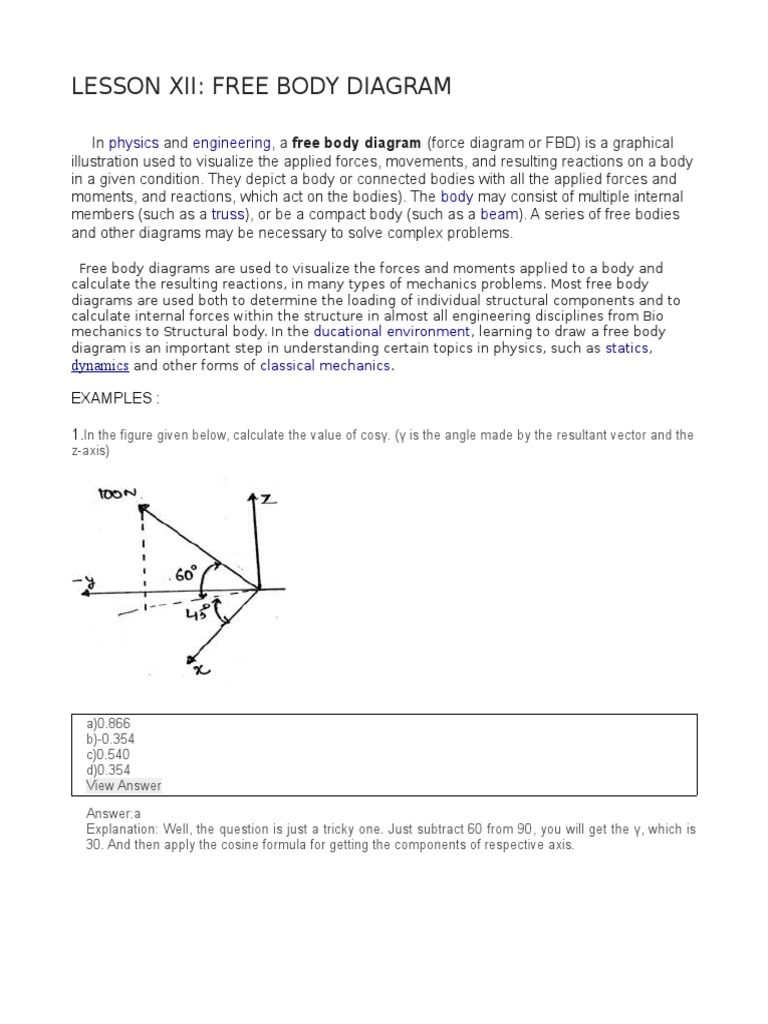 Lesson Xii: Free Body Diagram: Physics Engineering | Download Free PDF ...