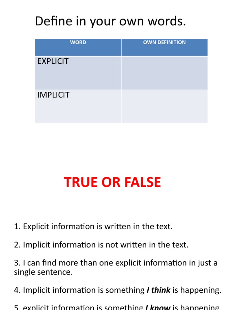 Define in Your Own Words.: Explicit | PDF