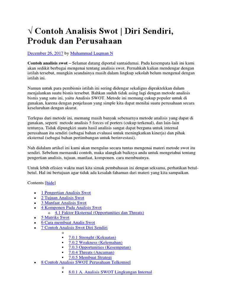 Contoh Analisis SWOT untuk Bisnis | PDF