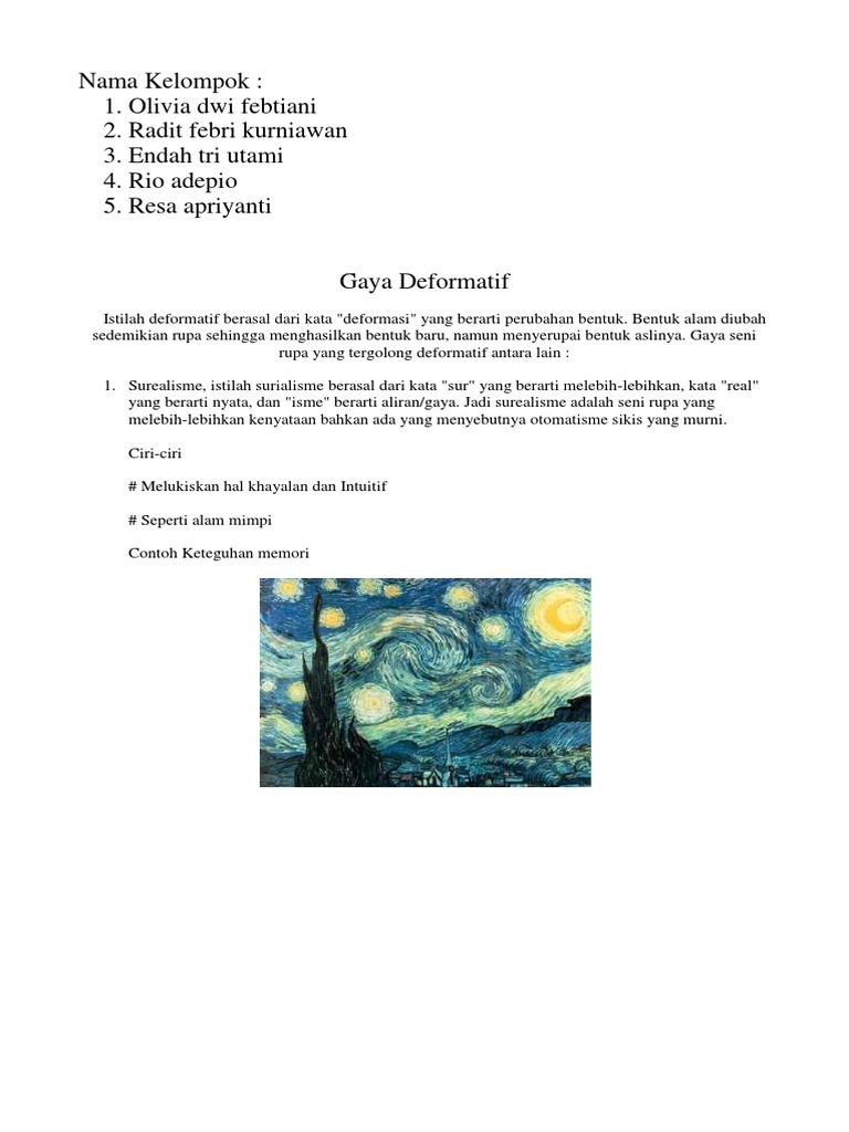 Gaya Seni Rupa Deformatif dan Contohnya | PDF | Seni & Disiplin Bahasa ...