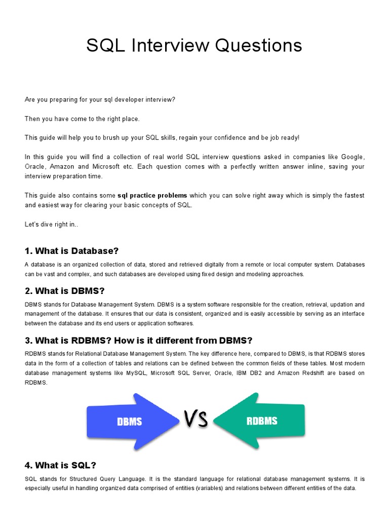 SQL Interview Questions CHEAT SHEET | PDF | Database Index | Relational ...
