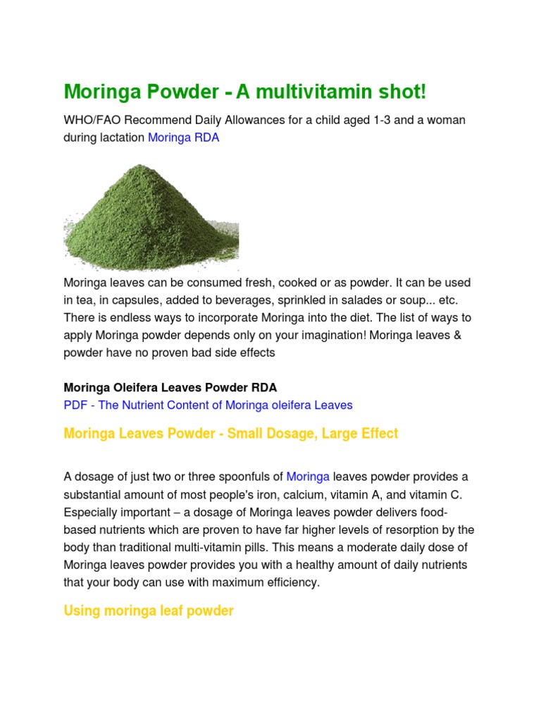 Moringa Powder | PDF | Vegetables | Nutrition