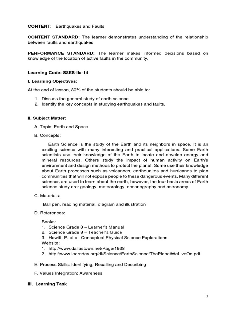 Grade 8 Science: Earthquakes & Faults | PDF | Earthquakes | Tsunami