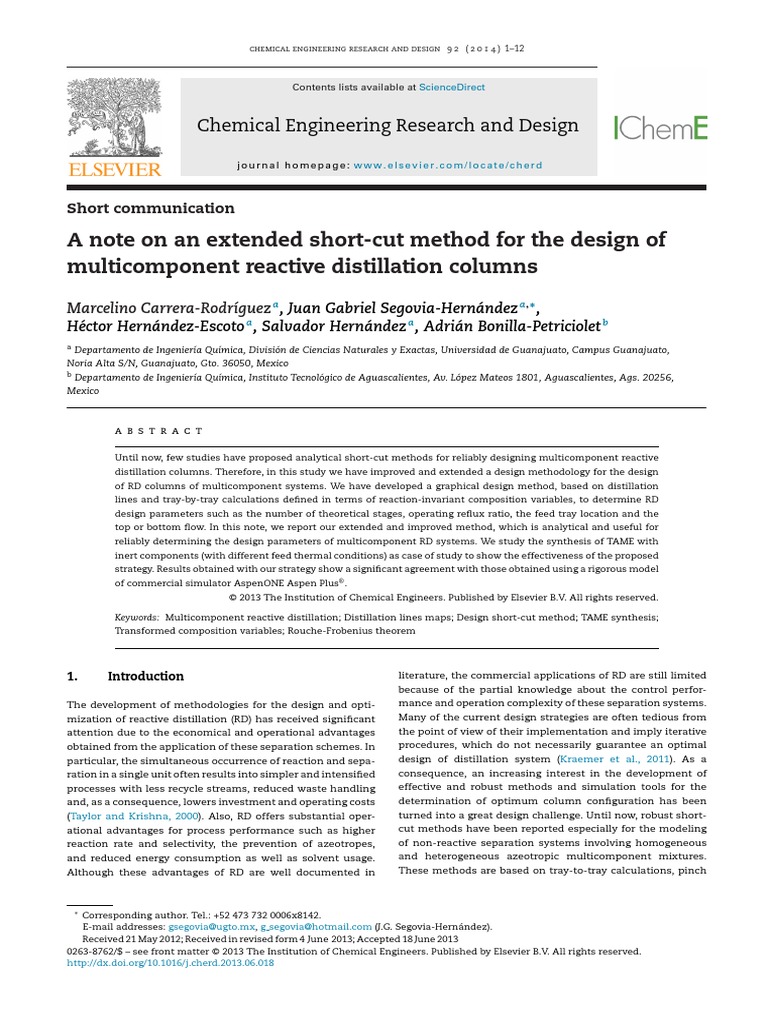 A Note On An Extended Short-Cut Method For The Design of Multicomponent ...