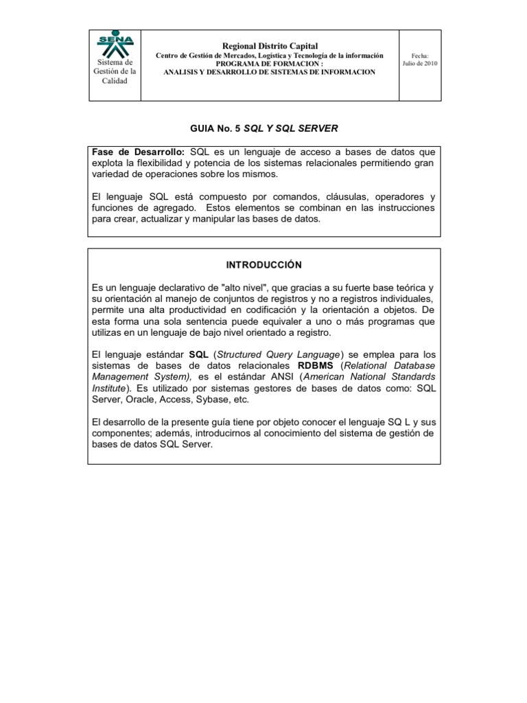 Solucion Guia 5 DB - SQL y SQL Server | PDF | Servidor SQL de Microsoft ...