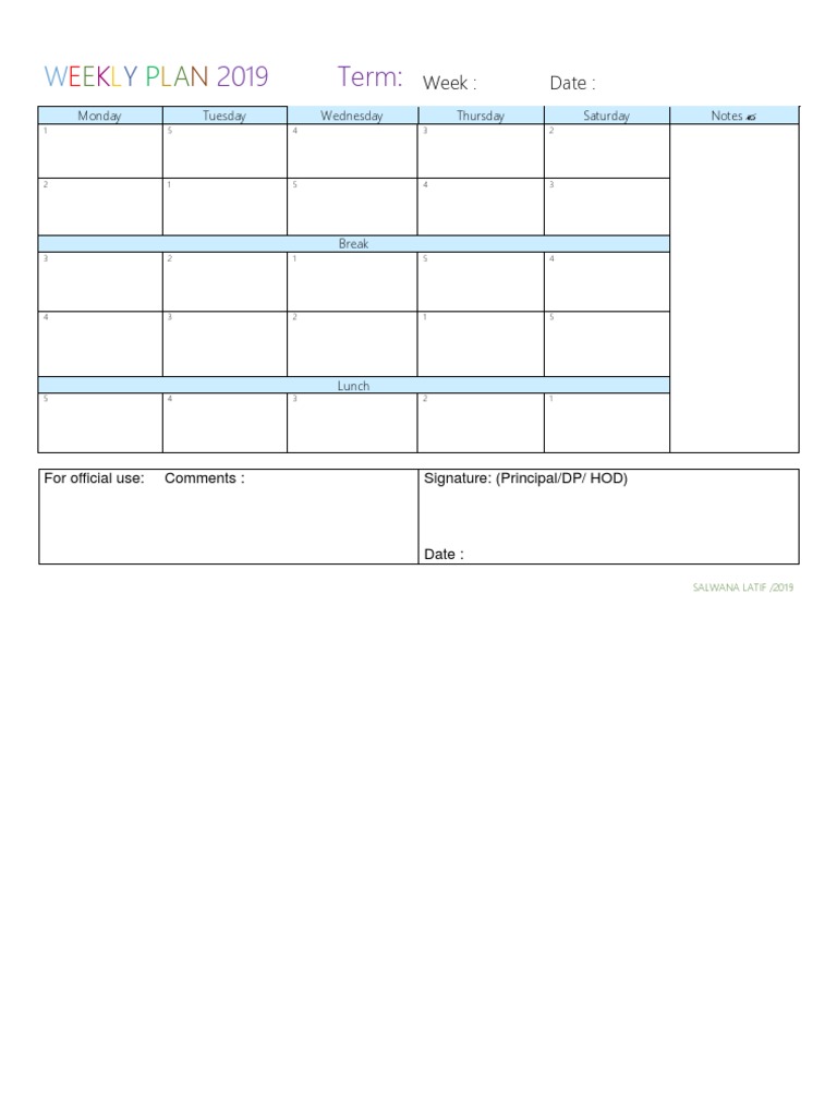 2019 Weekly Plan | PDF