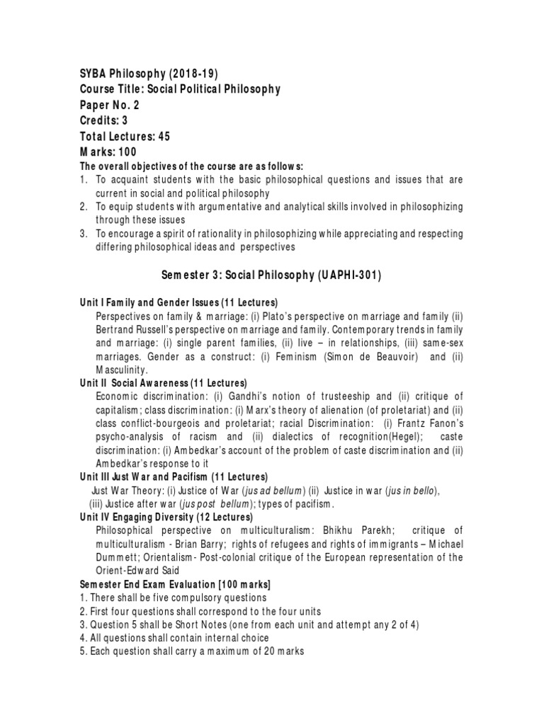 Social Political Philosophy Course Guide | PDF | Vedas | Mahatma Gandhi