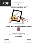 A Research Report ON "Perception of Consumer Towards Online Food Delivery App"