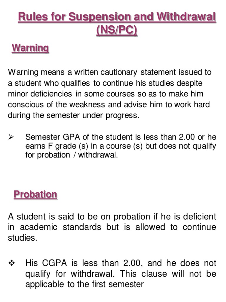 Guidelines for Academic Probation, Suspension, Withdrawal and Deferment