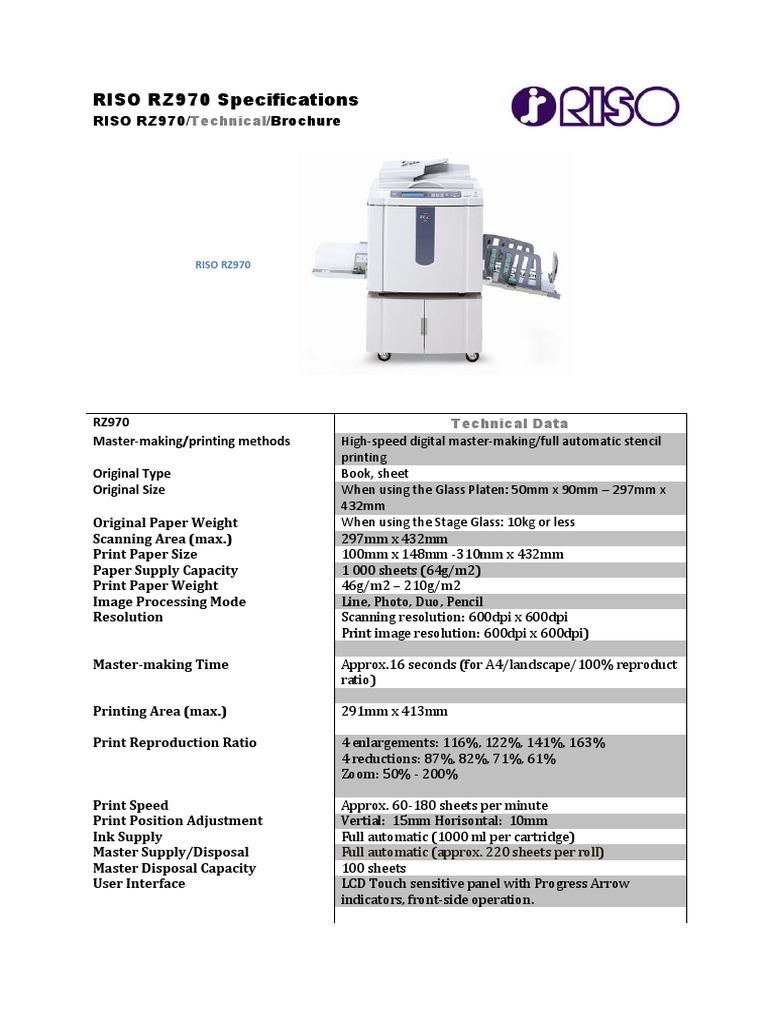 Riso RZ 970 | PDF | Paper | Printing