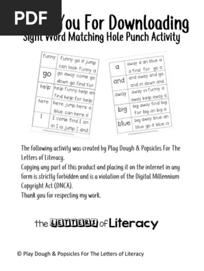 Sight Word Matching Hole Punch Activity
