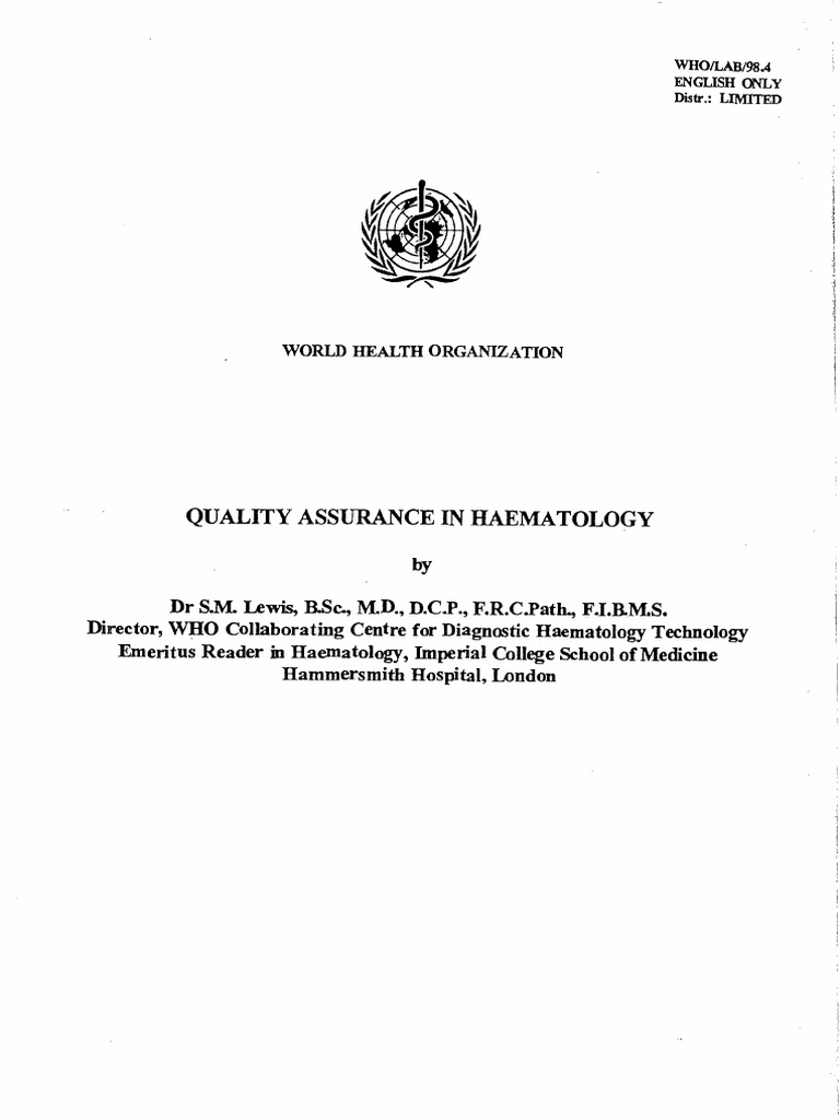 Quality Assurance in Hematology Manual | PDF | Accuracy And Precision ...