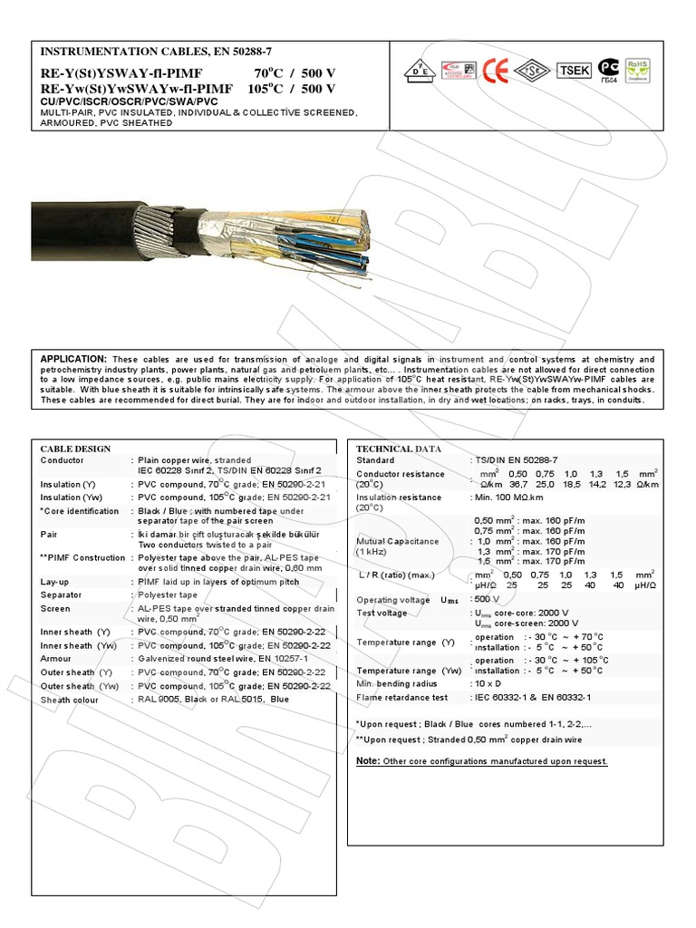 Instrumentation Cables Specifications | PDF | Wire | Electricity