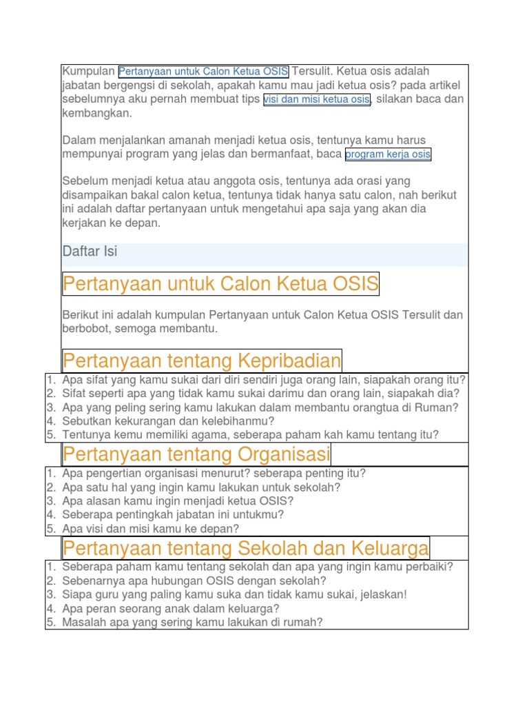 Kumpulan Pertanyaan Calon Ketua OSIS | PDF