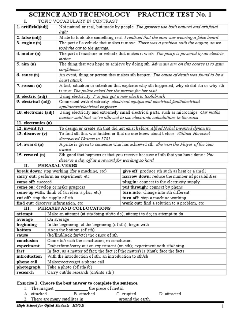 (123doc) Science and Technology Practice Test No 1 PDF History Of Science Scientific Method