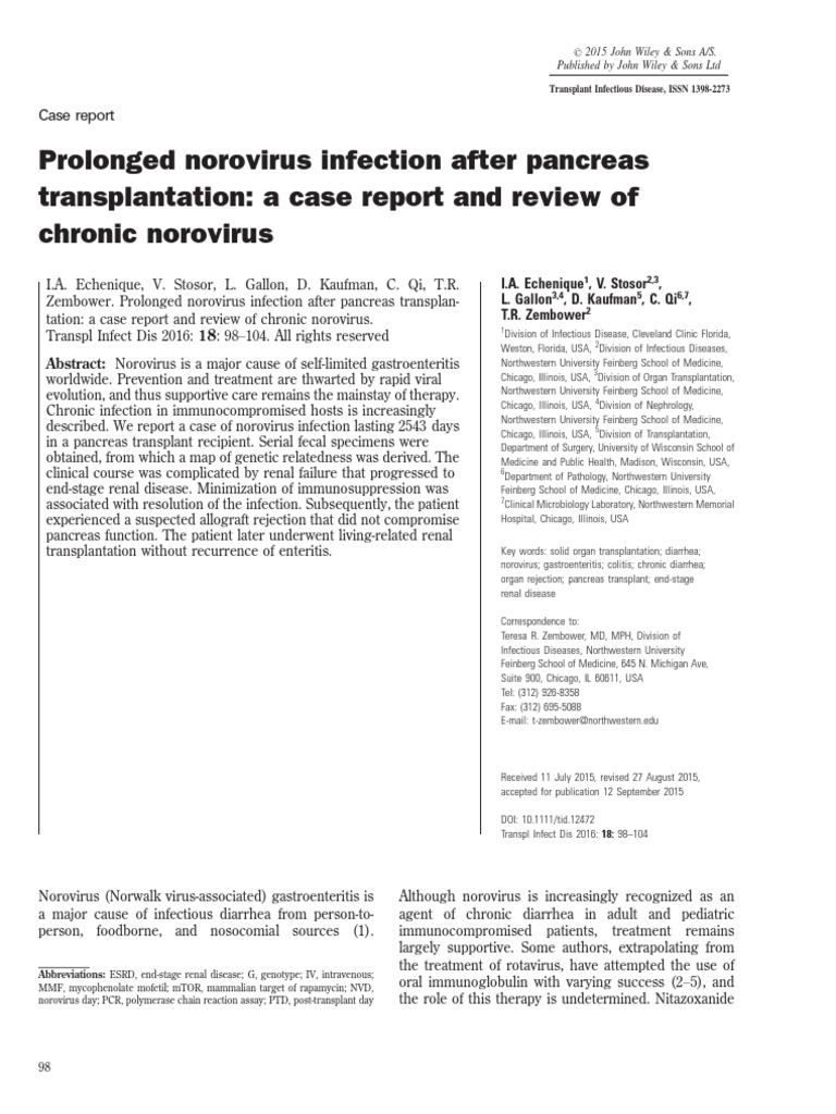 Prolonged Norovirus Infection After Pancreas Transplantation A Case Report and Review of