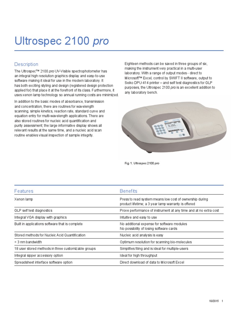 Ultraspect Pro | PDF | Spectrophotometry | Chemistry