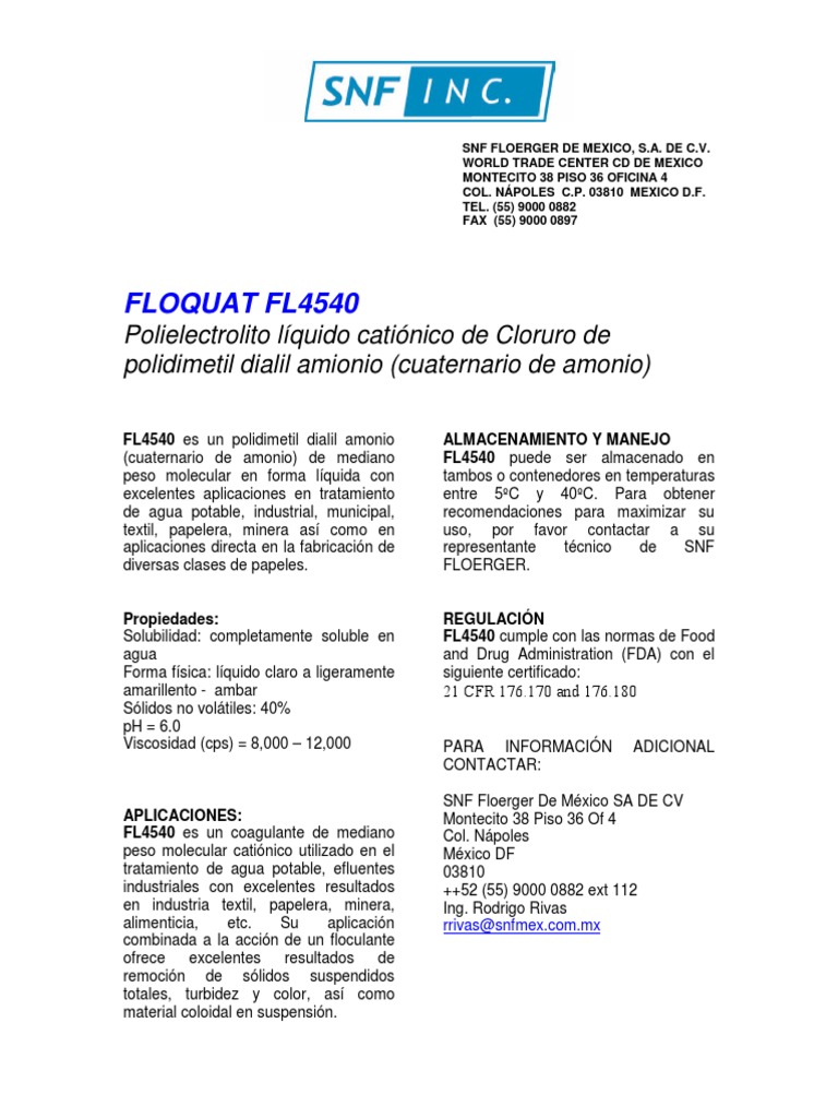 Polielectrolito FL4540 de SNF Floerger | PDF | Ciencia y matemáticas