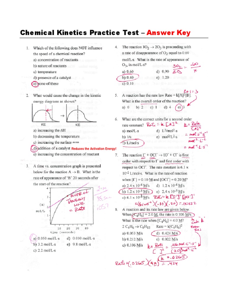 Chemical Kinetics Practice Test - : Answer Key | PDF | Teaching Methods ...