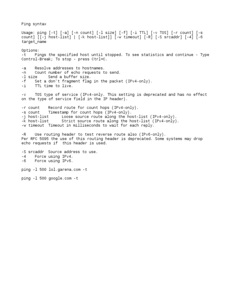 Ping Command Syntax and Options | PDF