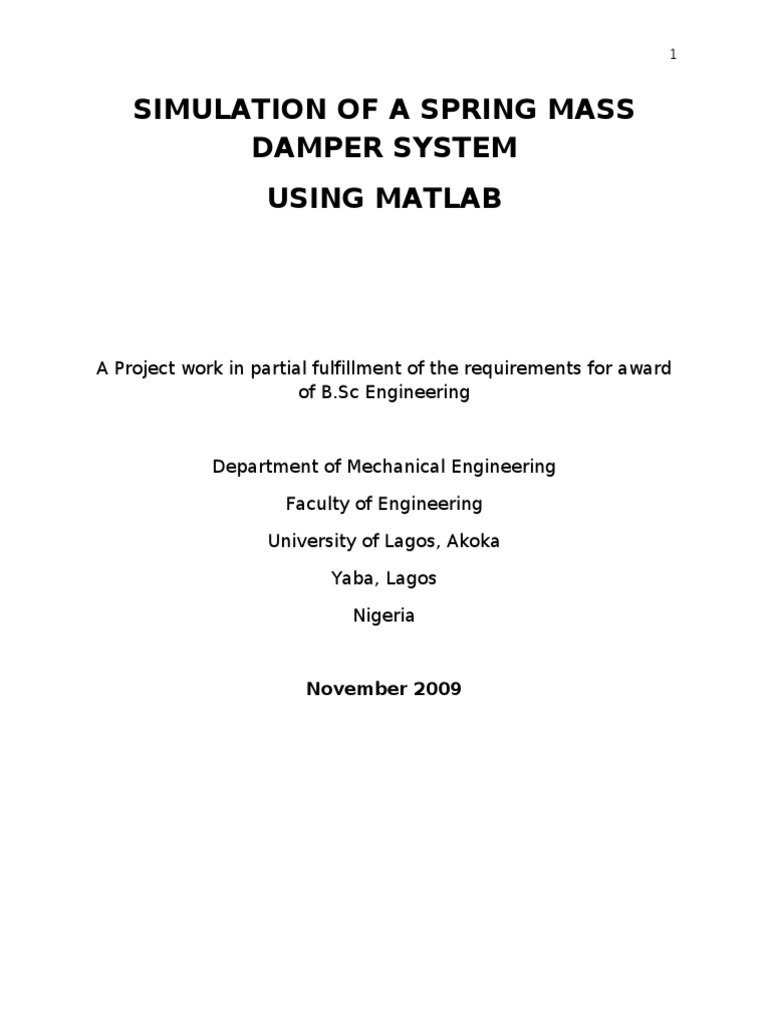 Simulation of A Spring Mass Damper System Using Matlab PDF | PDF ...
